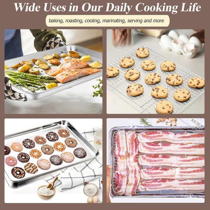 Baking Sheet with Rack Set (2 Pans + 2 Racks), Stainless Steel Baking Pan Cookie Sheet for Baking, Non Toxic & Healthy, Easy Clean & Dishwasher Safe - 4 Pack